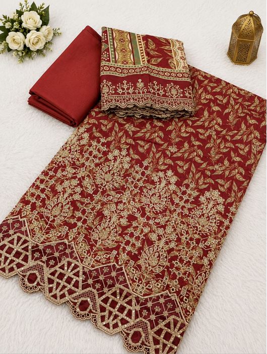 1221 Bin Saeed Khadder Embroidery 3 Piece - Image 1